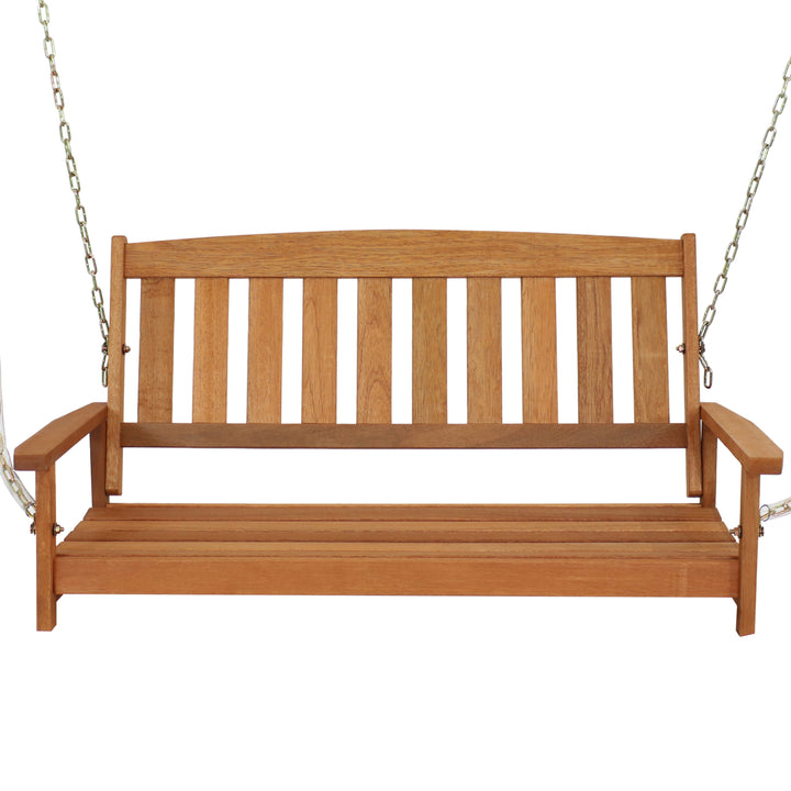 Sunnydaze 2-Person Hanging Bench with Armrests/Chains - Meranti Wood Image 8