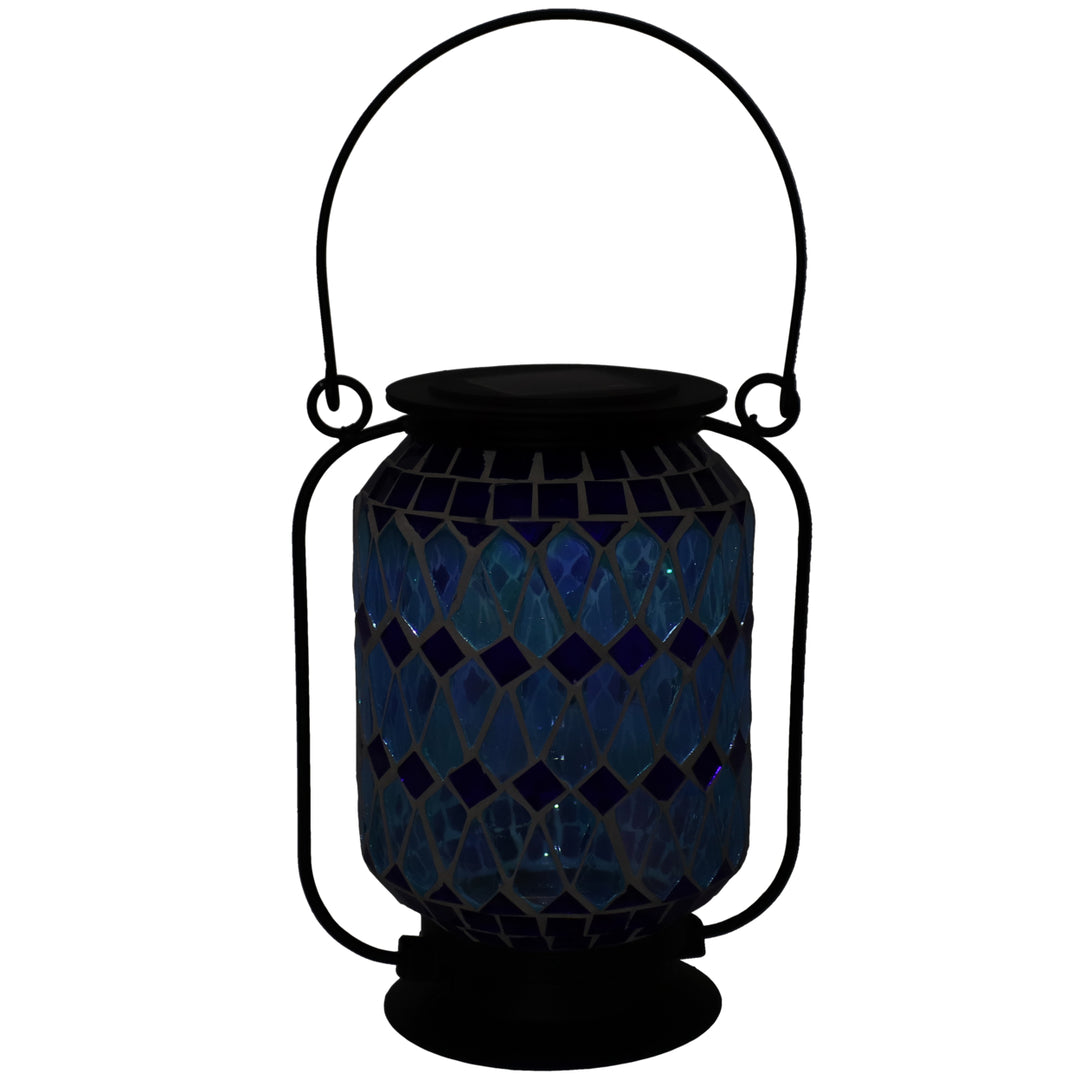 Sunnydaze Cool Blue Mosaic Glass Outdoor Solar LED Lantern - 8 in Image 5