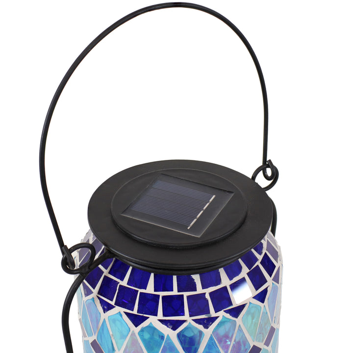 Sunnydaze Cool Blue Mosaic Glass Outdoor Solar LED Lantern - 8 in Image 6