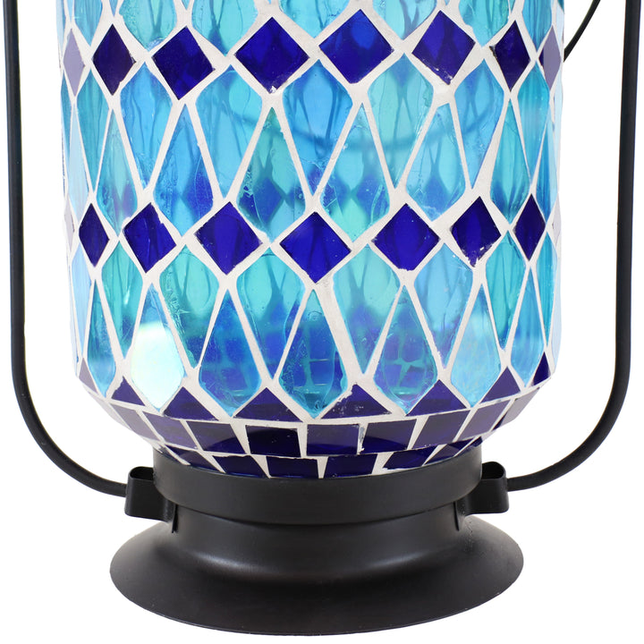 Sunnydaze Cool Blue Mosaic Glass Outdoor Solar LED Lantern - 8 in Image 8