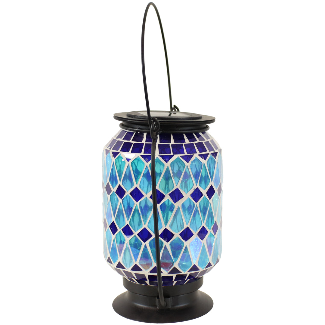 Sunnydaze Cool Blue Mosaic Glass Outdoor Solar LED Lantern - 8 in Image 10