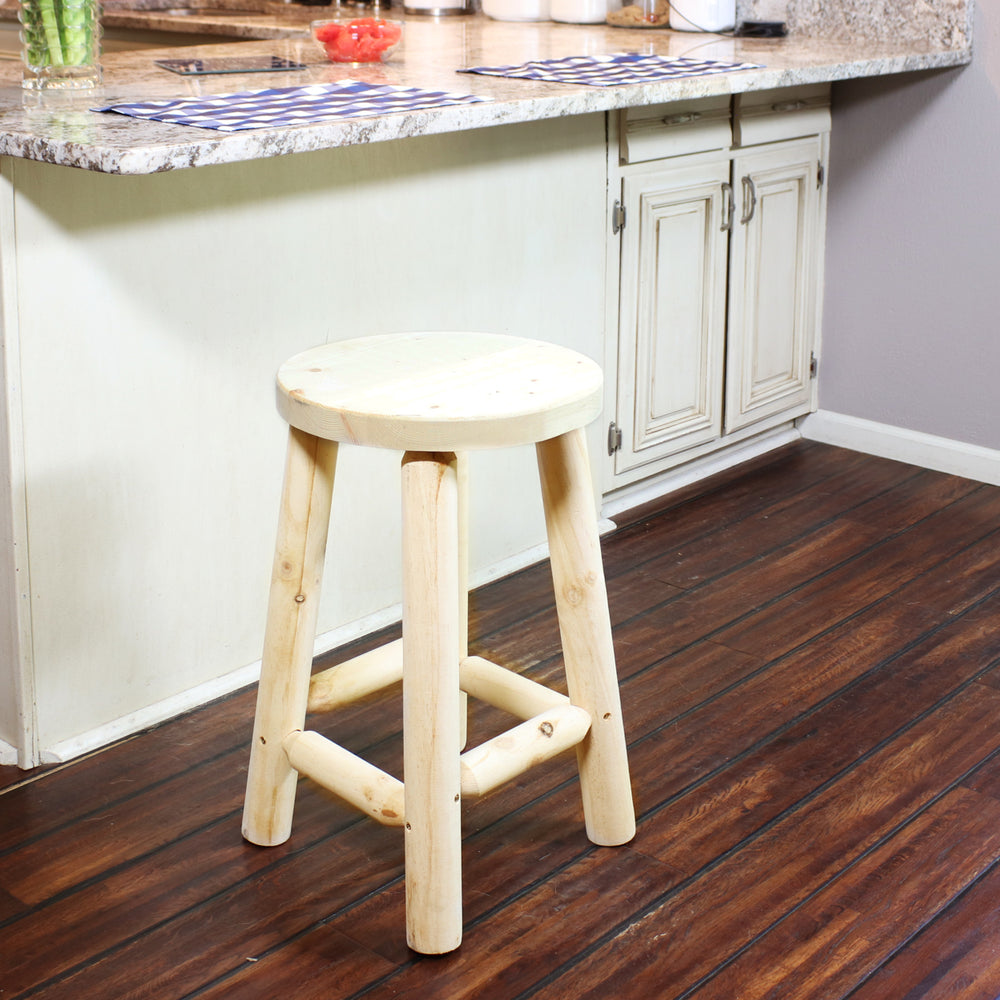 Sunnydaze Rustic Unfinished Fir Wood Indoor Backless Counter-Height Stool Image 2
