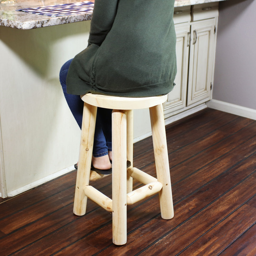 Sunnydaze Rustic Unfinished Fir Wood Indoor Backless Counter-Height Stool Image 7