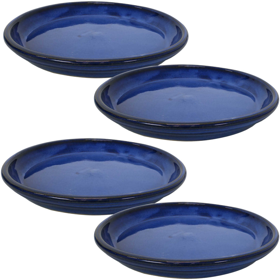 Sunnydaze 12 in Glazed Ceramic Flower Pot/Plant Saucer - Blue - Set of 4 Image 1