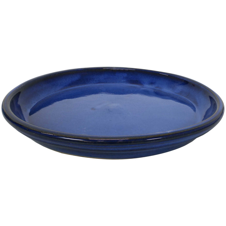 Sunnydaze 12 in Glazed Ceramic Flower Pot/Plant Saucer - Blue - Set of 4 Image 6