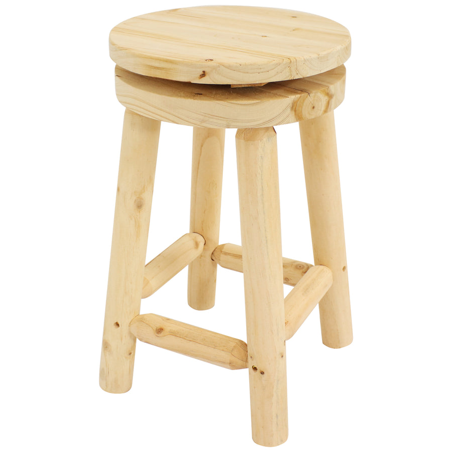 Sunnydaze Rustic Unfinished Fir Wood Indoor Swivel Counter-Height Stool Image 1