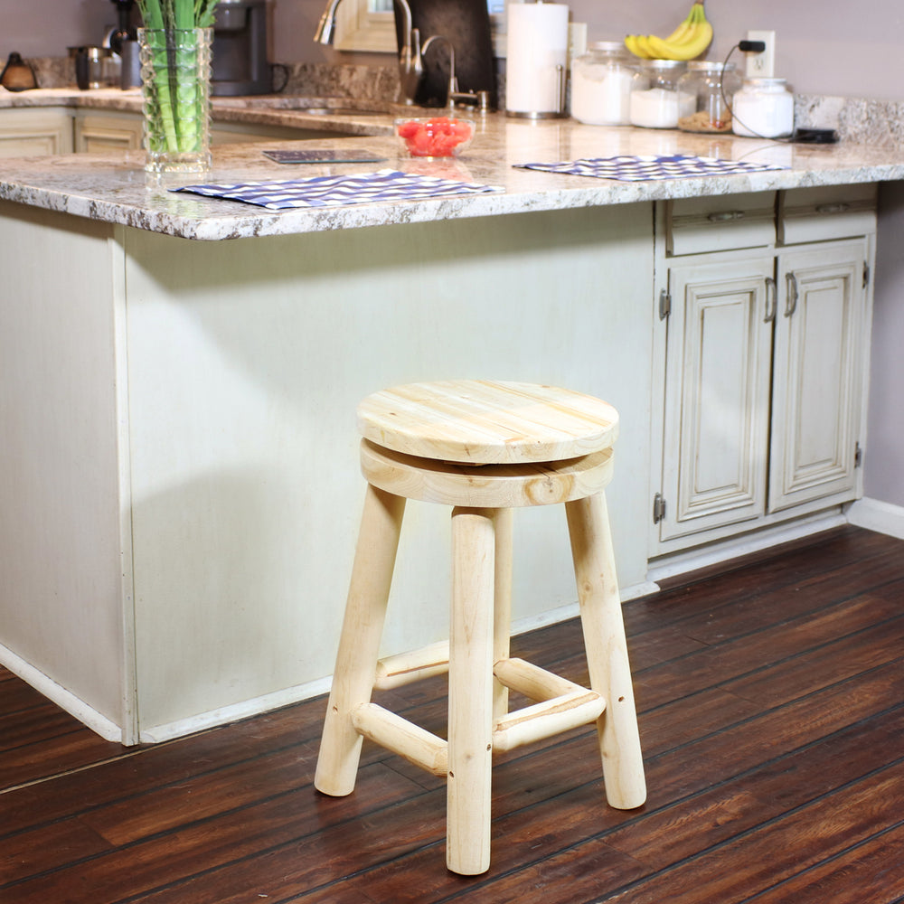 Sunnydaze Rustic Unfinished Fir Wood Indoor Swivel Counter-Height Stool Image 2