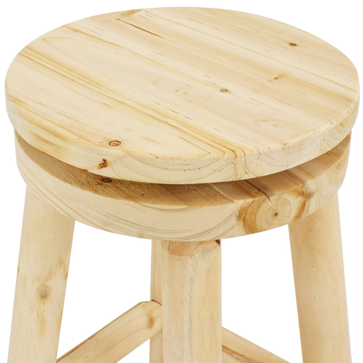 Sunnydaze Rustic Unfinished Fir Wood Indoor Swivel Counter-Height Stool Image 5