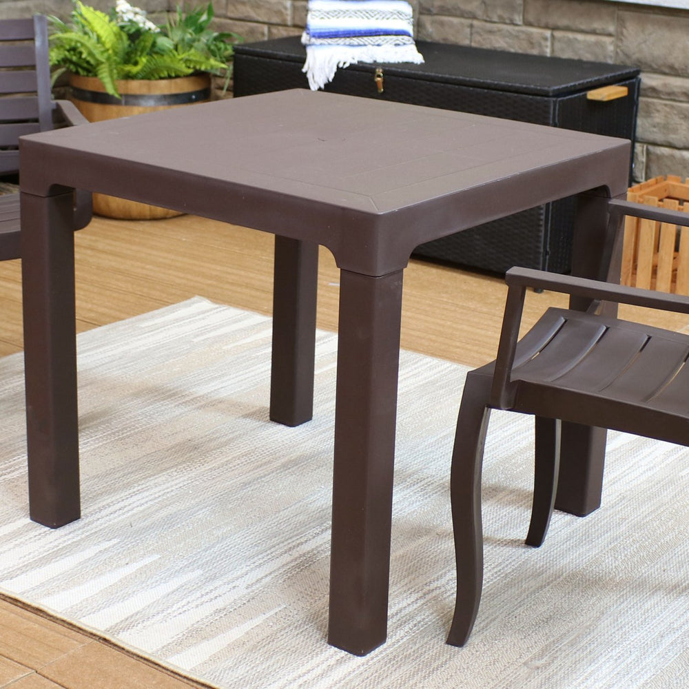 Sunnydaze 31.25 in Plastic Square Patio Dining Table - Brown Image 2