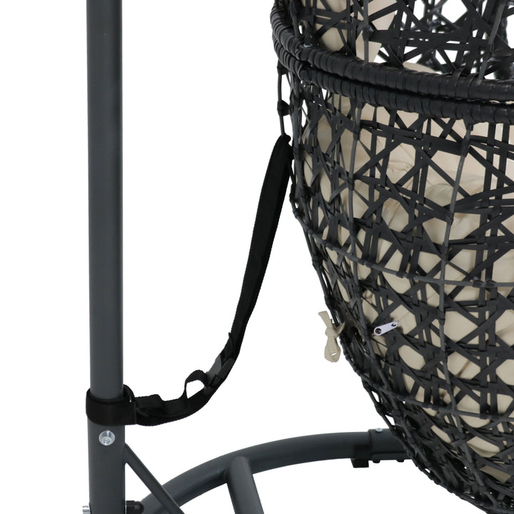 Sunnydaze Resin Wicker Basket Egg Chair with Steel Stand/Cushions - Beige Image 6