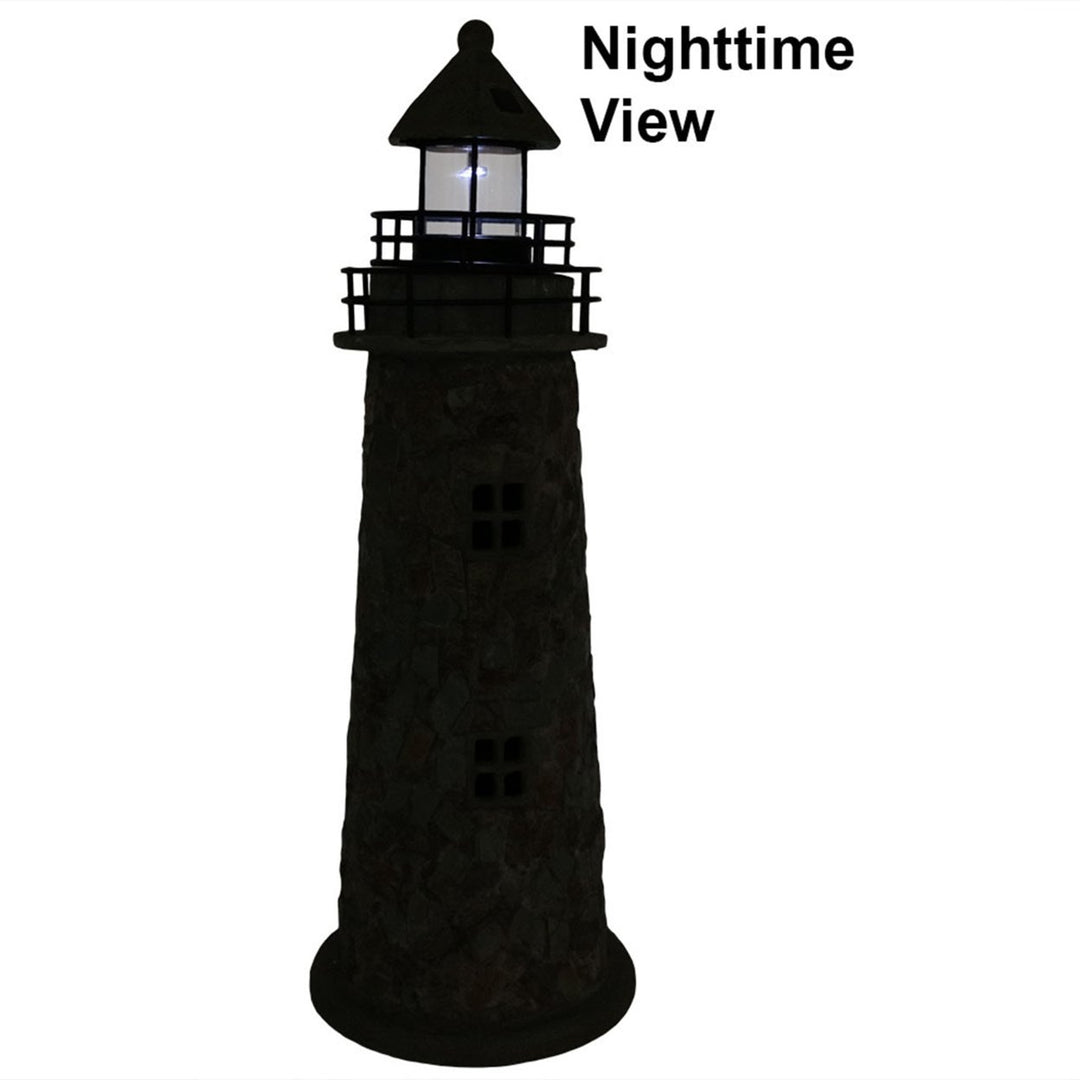 Sunnydaze 25 in Resin and Cobblestone Solar LED Lighthouse Nautical Statue Image 5