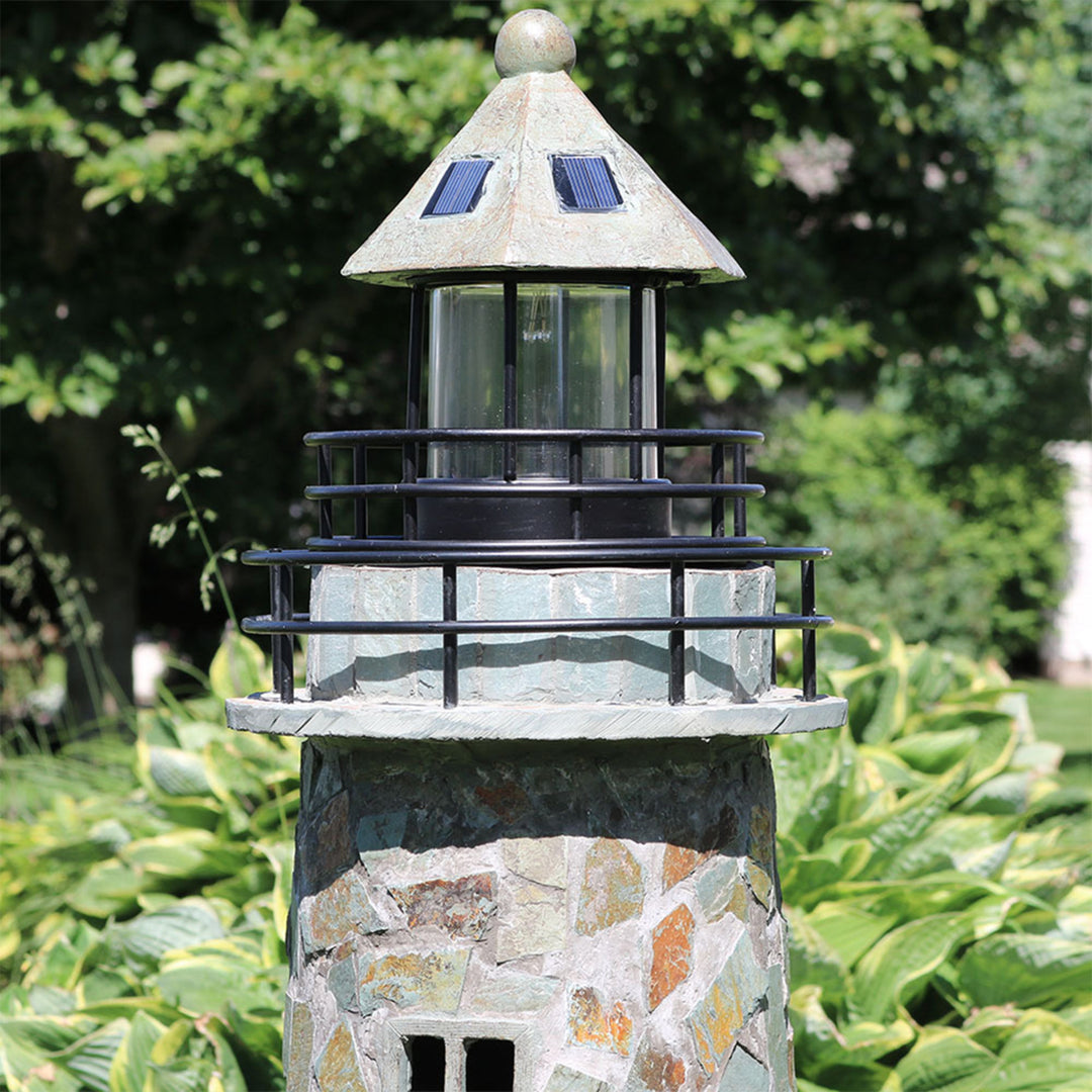 Sunnydaze 25 in Resin and Cobblestone Solar LED Lighthouse Nautical Statue Image 8