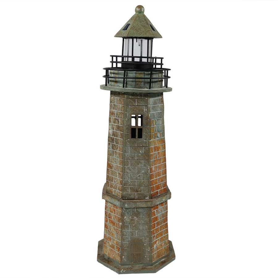 Sunnydaze 35 in Resin and Stone Solar LED Lighthouse Nautical Statue Image 1