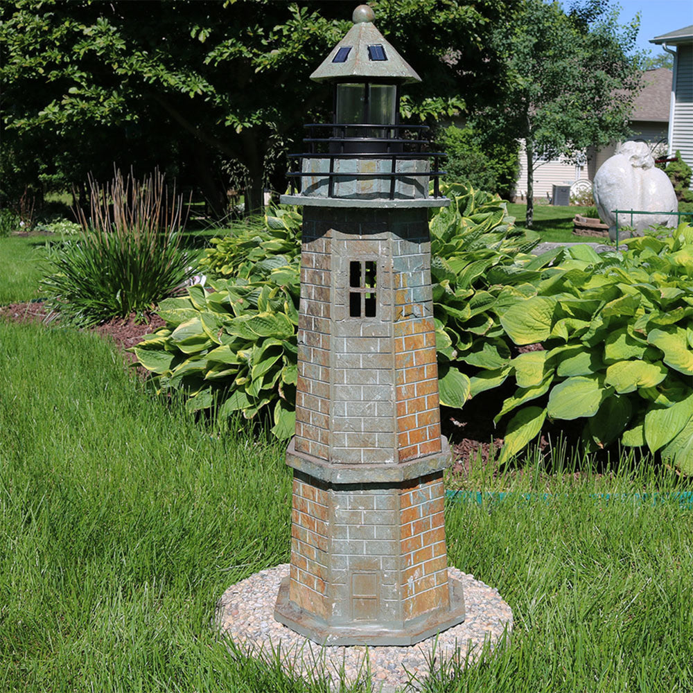 Sunnydaze 35 in Resin and Stone Solar LED Lighthouse Nautical Statue Image 2