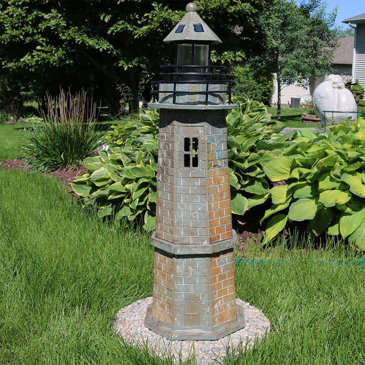 Sunnydaze 35 in Resin and Stone Solar LED Lighthouse Nautical Statue Image 2