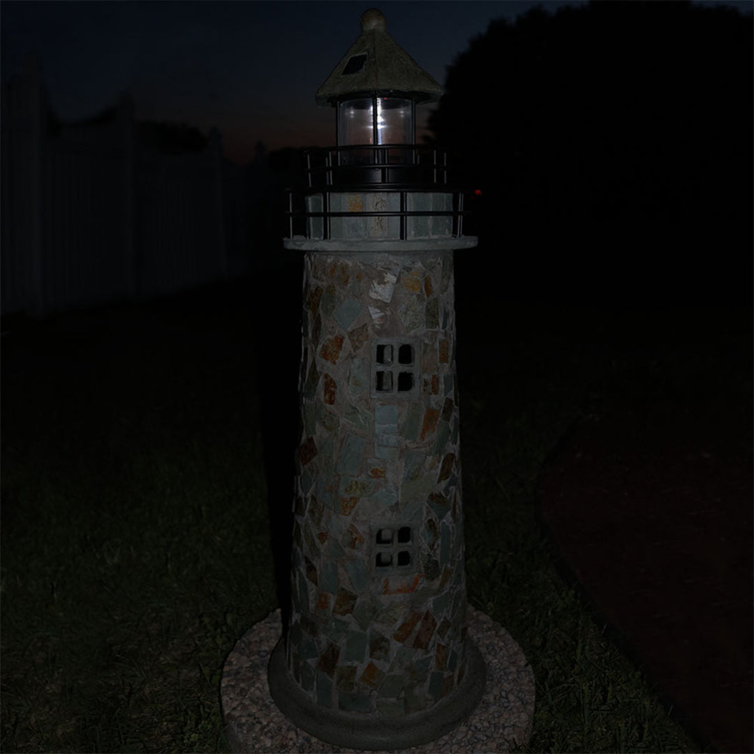 Sunnydaze 25 in Resin and Cobblestone Solar LED Lighthouse Nautical Statue Image 11