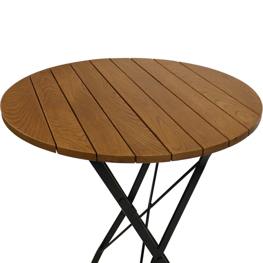Sunnydaze 28 in European Chestnut Round Folding Patio Bar-Height Table Image 5