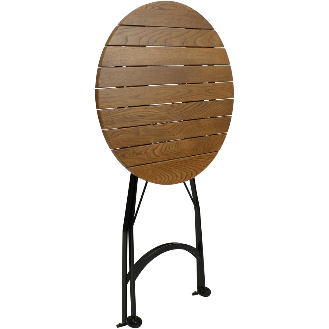 Sunnydaze 28 in European Chestnut Round Folding Patio Bar-Height Table Image 6