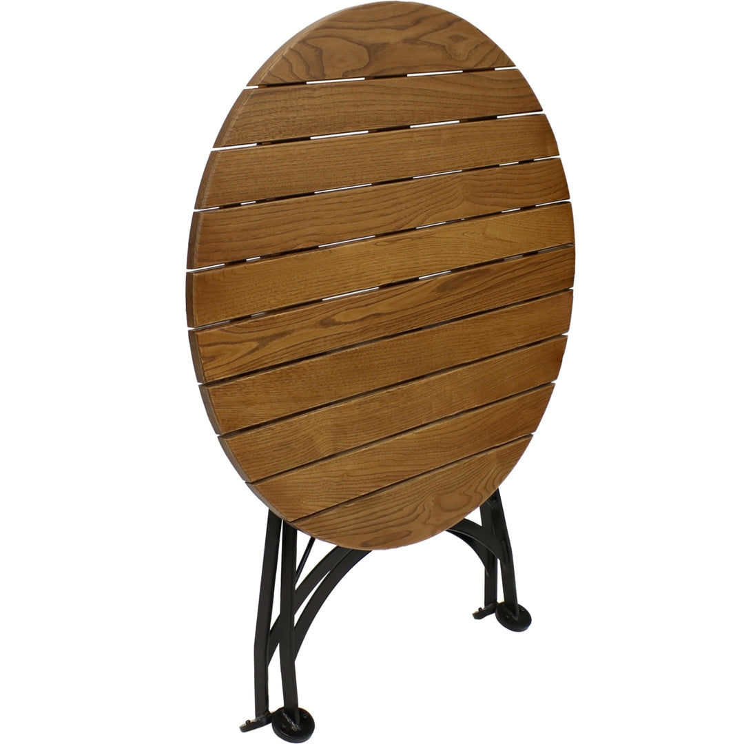 Sunnydaze 32 in European Chestnut Wood Folding Round Patio Bistro Table Image 6