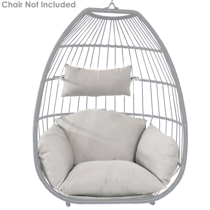 Sunnydaze Resin Wicker Hanging Egg Chair with Steel Stand/Cushions - Gray Image 6