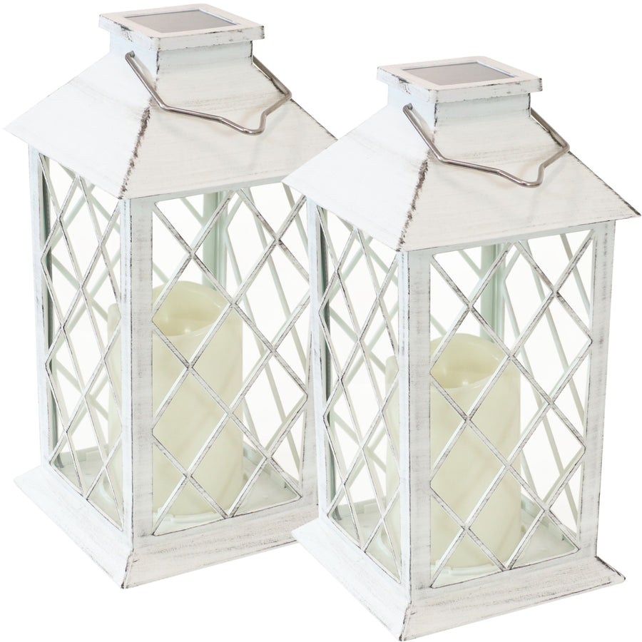 Sunnydaze Concord Outdoor Solar Candle Lantern - 11 in - White - Set of 2 Image 1