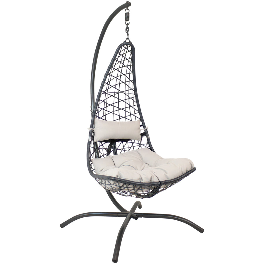 Sunnydaze Resin Wicker Lounge Chair with Steel Stand and Cushions - Gray Image 1