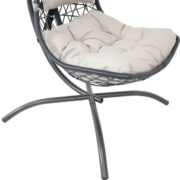 Sunnydaze Resin Wicker Lounge Chair with Steel Stand and Cushions - Gray Image 10
