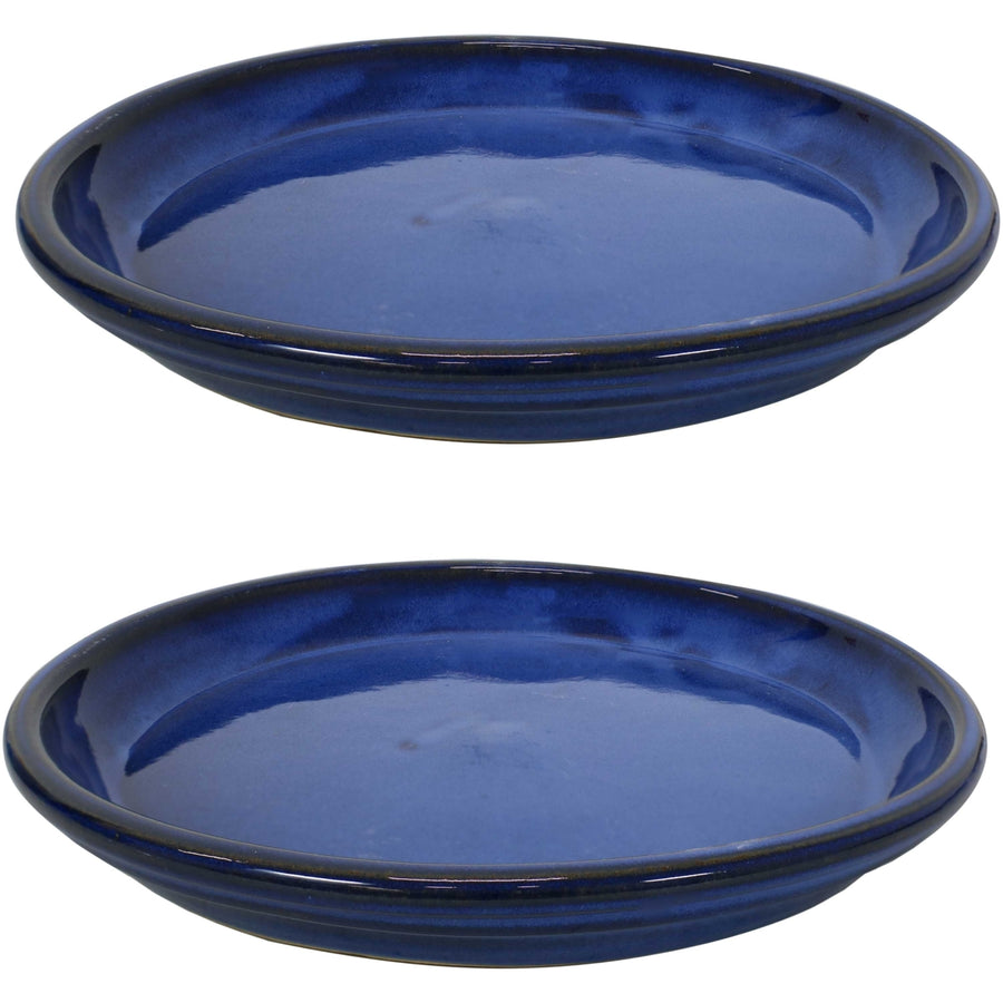 Sunnydaze 12 in Glazed Ceramic Flower Pot/Plant Saucer - Blue - Set of 2 Image 1
