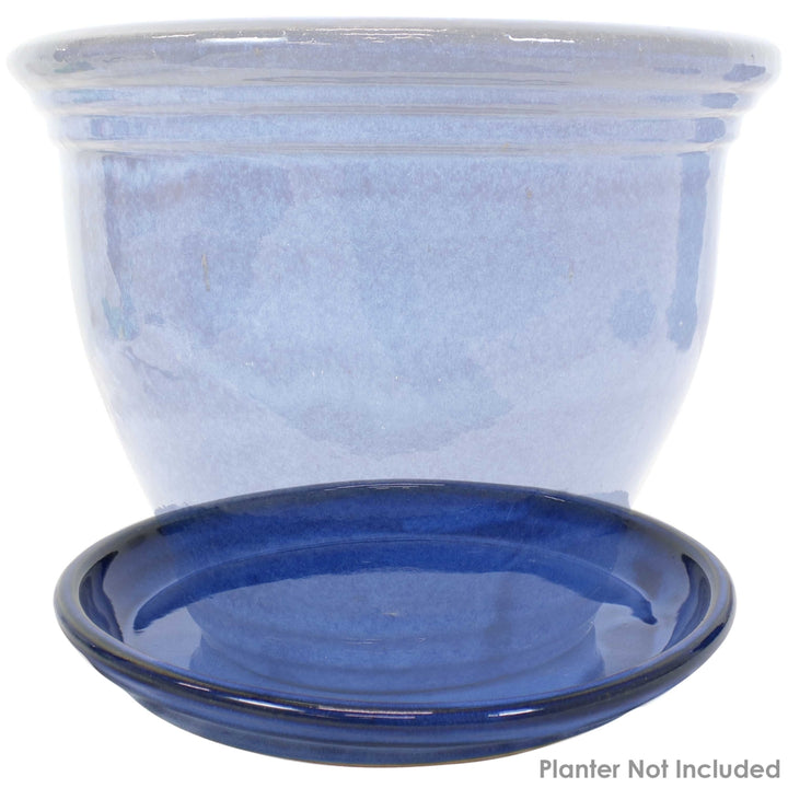 Sunnydaze 12 in Glazed Ceramic Flower Pot/Plant Saucer - Blue - Set of 2 Image 7
