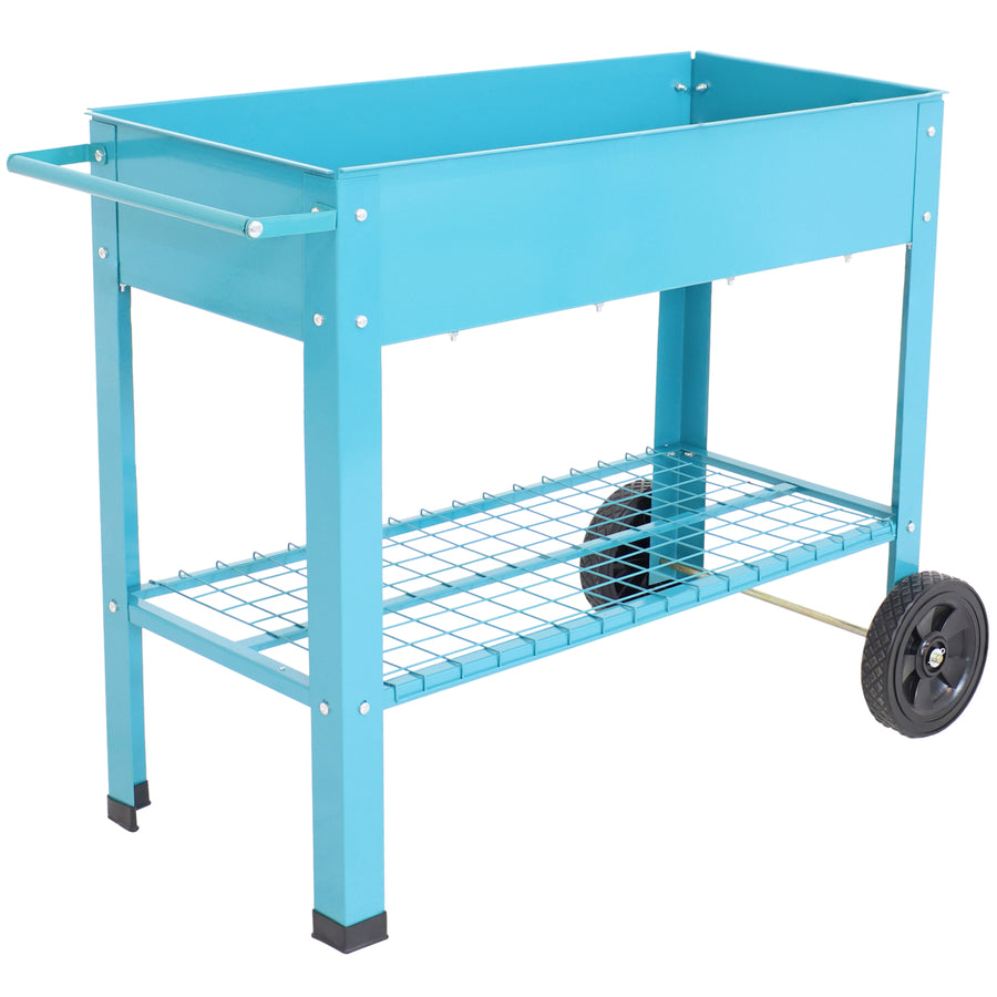 Sunnydaze 43 in Galvanized Steel Mobile Raised Garden Bed Cart - Blue Image 1