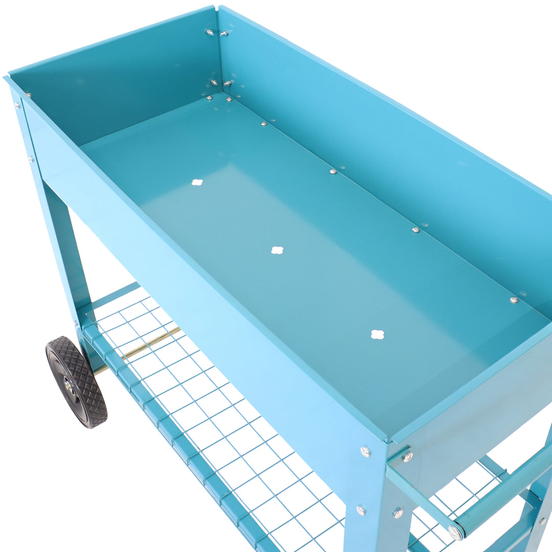 Sunnydaze 43 in Galvanized Steel Mobile Raised Garden Bed Cart - Blue Image 5