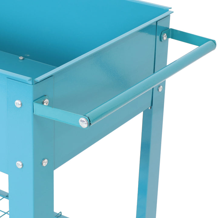 Sunnydaze 43 in Galvanized Steel Mobile Raised Garden Bed Cart - Blue Image 6