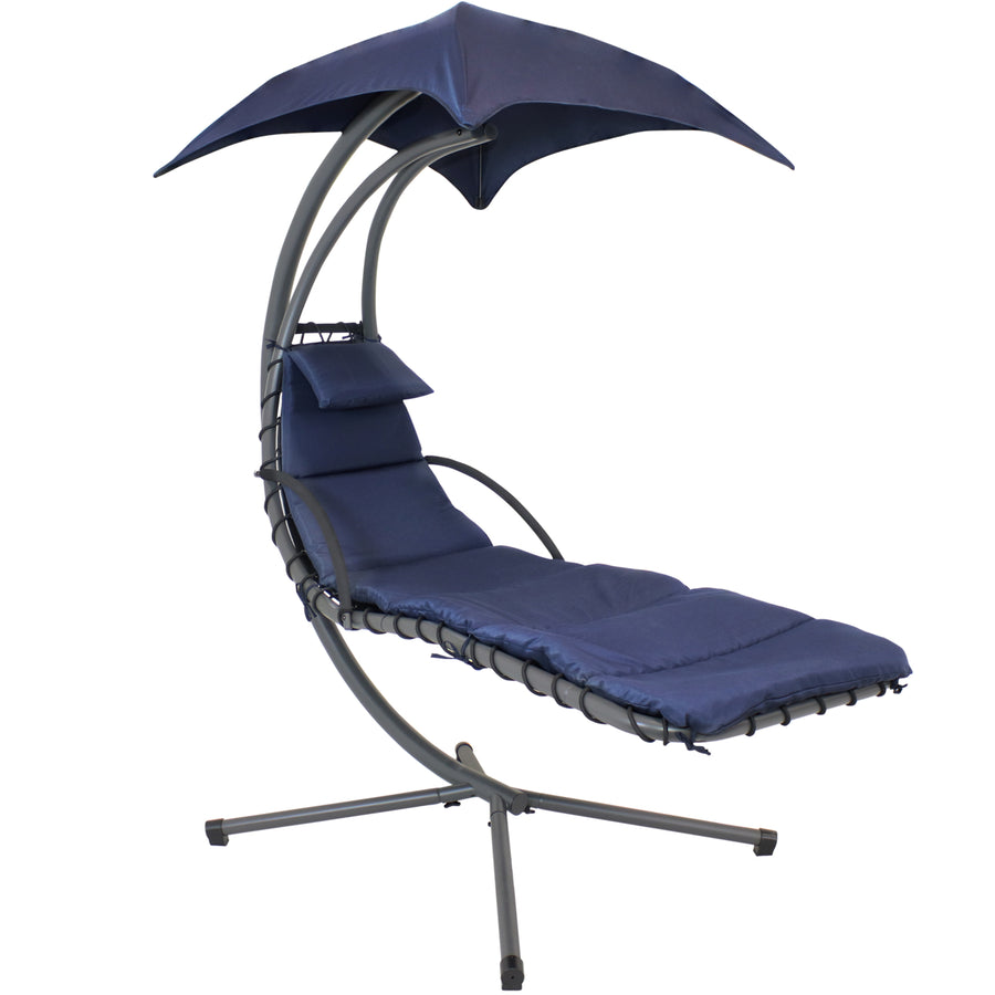 Sunnydaze Floating Lounge Chair with Umbrella and Curved Steel Stand - Navy Image 1