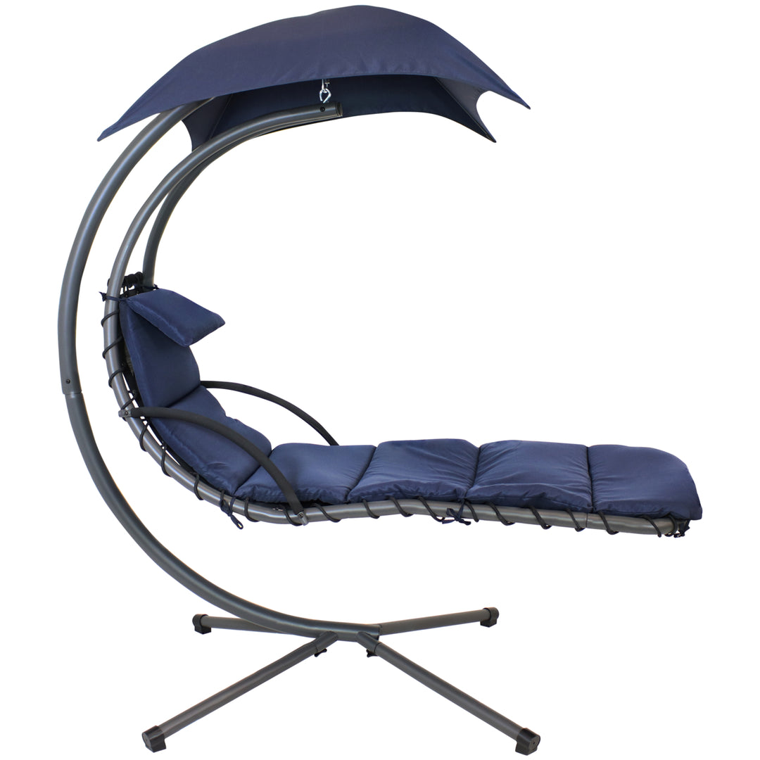 Sunnydaze Floating Lounge Chair with Umbrella and Curved Steel Stand - Navy Image 9