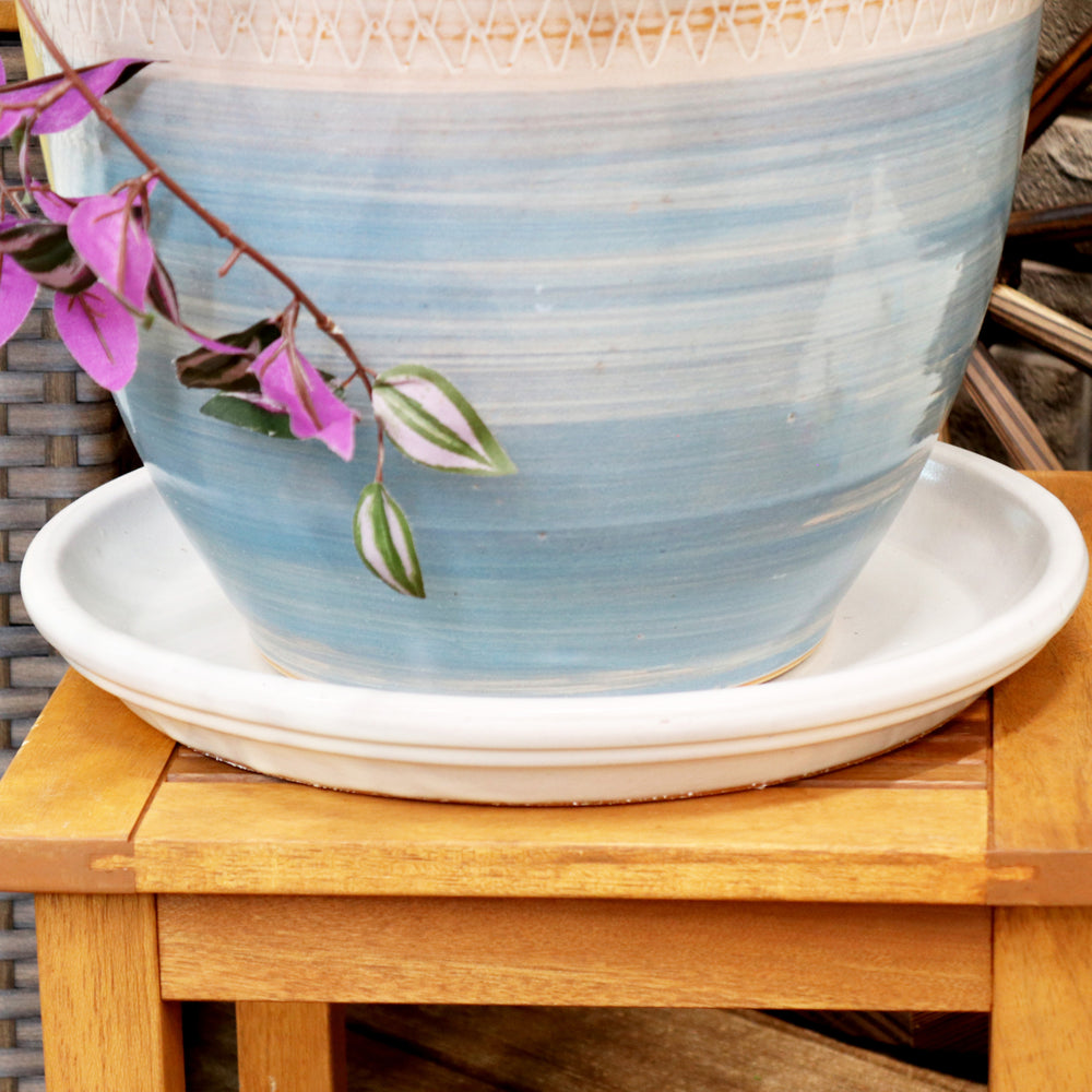 Sunnydaze 12 in Glazed Ceramic Flower Pot/Plant Saucer - Pearl - Set of 2 Image 2