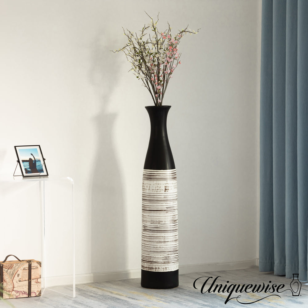 Handcrafted Black and White Waterproof Ceramic Floor Vase - Neat Classic Bottle Shaped Vase, Freestanding Floor Vase Image 2