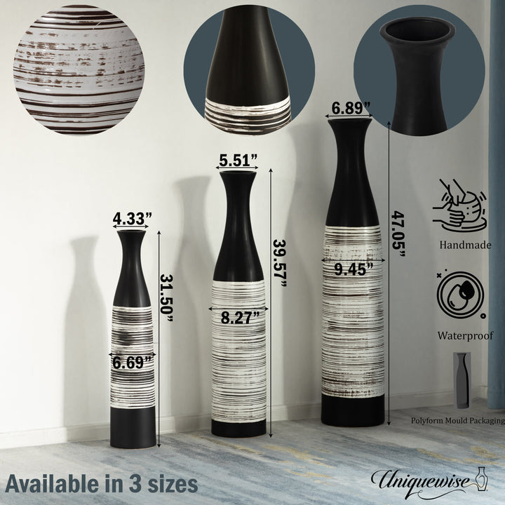 Handcrafted Black and White Waterproof Ceramic Floor Vase - Neat Classic Bottle Shaped Vase, Freestanding Floor Vase Image 3