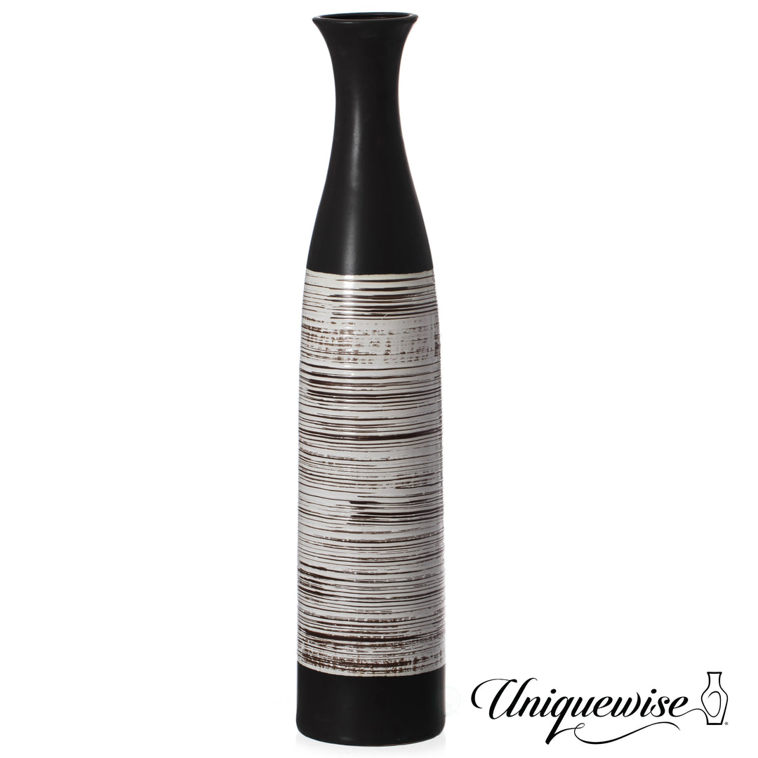 Handcrafted Black and White Waterproof Ceramic Floor Vase - Neat Classic Bottle Shaped Vase, Freestanding Floor Vase Image 5