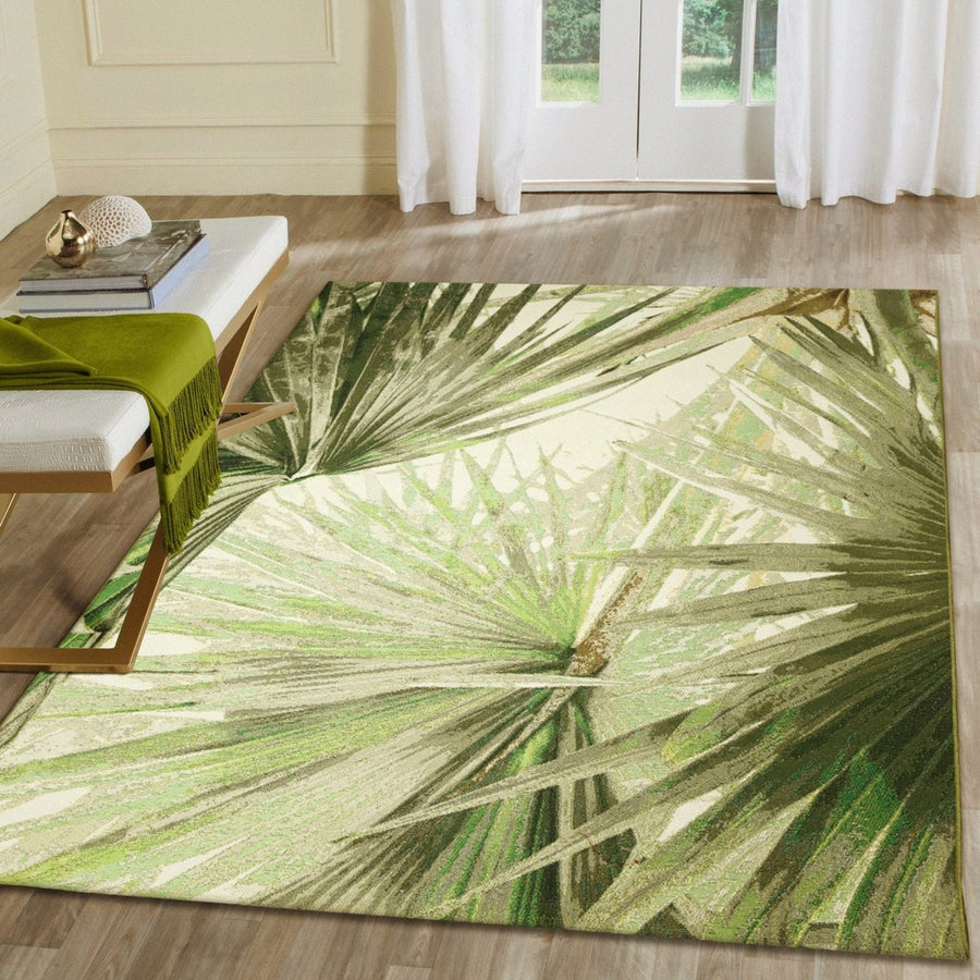 Liora Manne Marina Palm Fan Indoor Outdoor Area Rug Green Image 1
