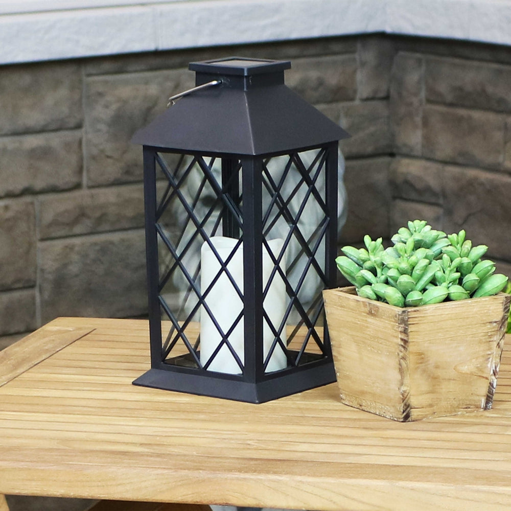 Sunnydaze Concord Outdoor Solar Candle Lantern - 11 in - Black Image 2