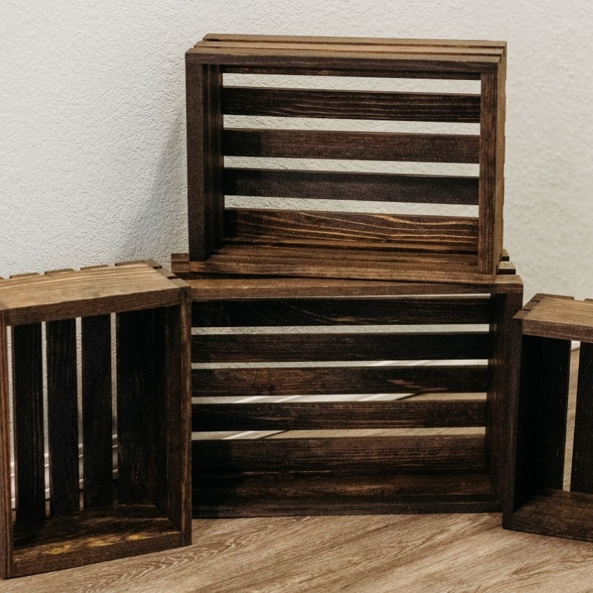 Mowoodwork Vintage Stained-Rustic Wood Crates Set of 4 Image 2