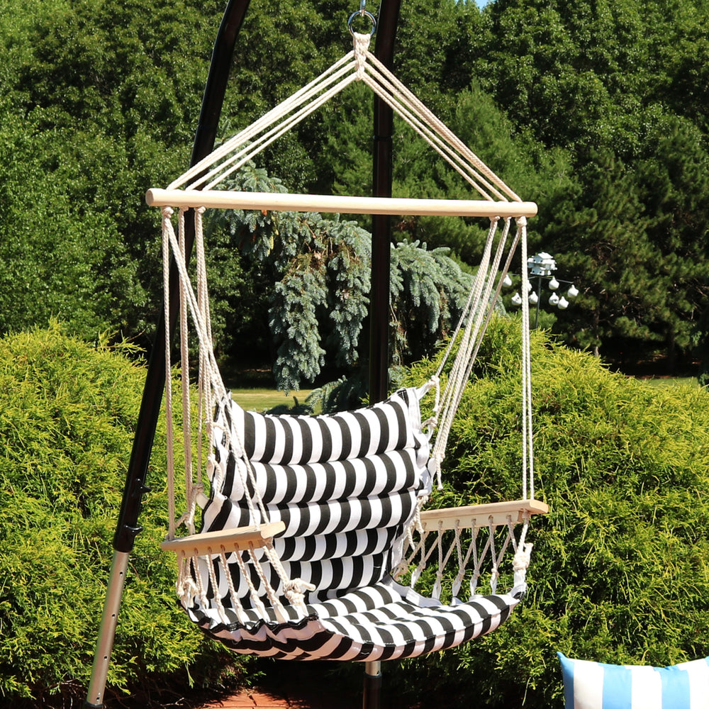Sunnydaze Polycotton Padded Hammock Chair with Spreader Bar - Stripes Image 2