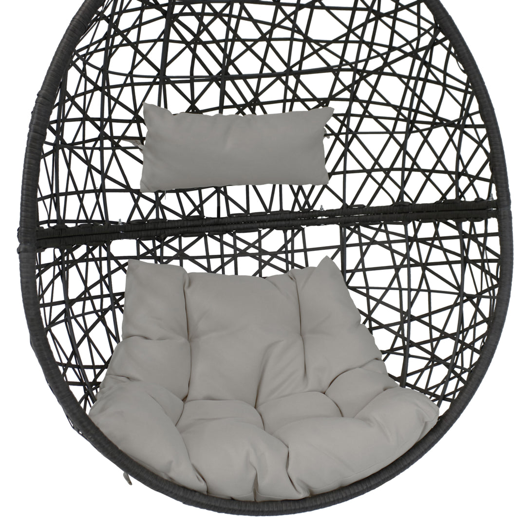 Hanging Egg Chair Resin Patio Basket Wicker Frame Gray Cushion Pillow Image 7