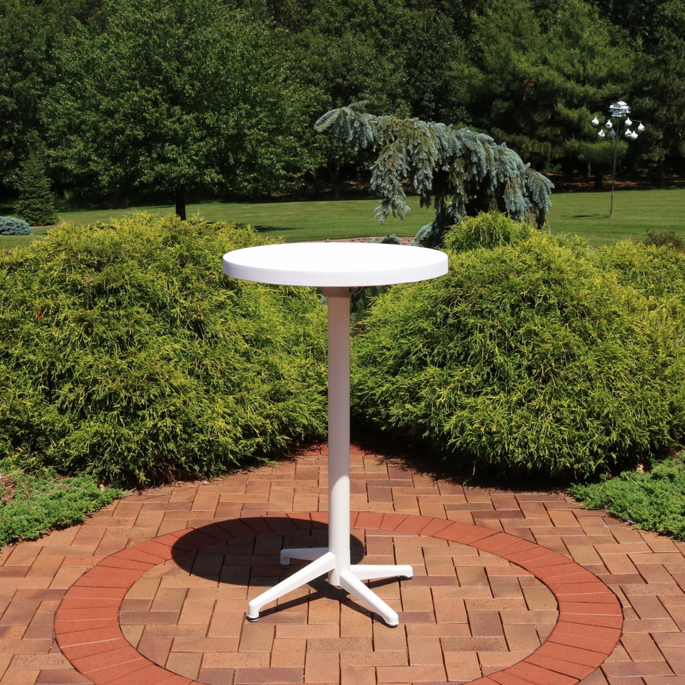 Sunnydaze 27.5 in All-Weather Plastic Round Folding Patio Bar Table - White Image 2