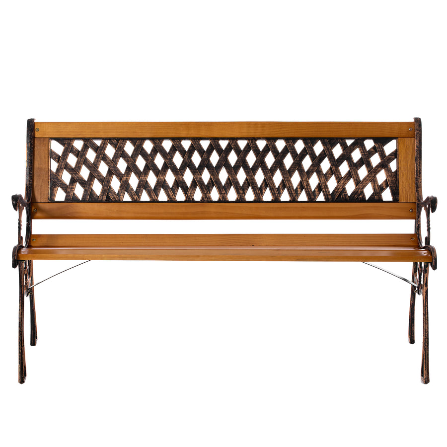 Outdoor Classical Wooden Slated Park Bench, Steel frame Seating Bench for Yard, Patio, Garden, Balcony, and Deck Image 1