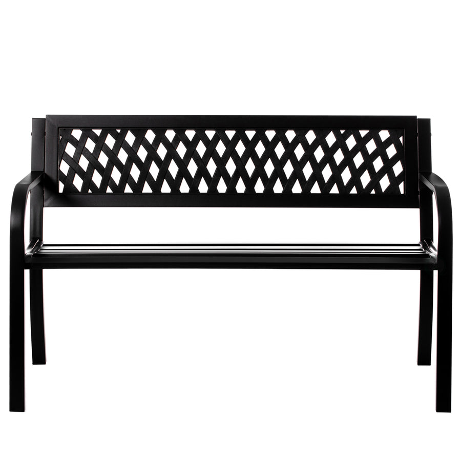 Gardenised Outdoor Steel 47 Park Bench for Yard, Patio, Garden and Deck, Black Weather Resistant Porch Bench, Park Image 1