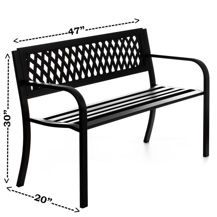 Gardenised Outdoor Steel 47 Park Bench for Yard, Patio, Garden and Deck, Black Weather Resistant Porch Bench, Park Image 6