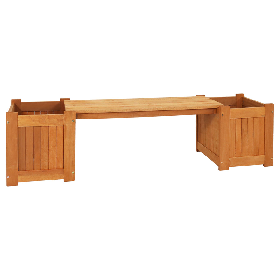 Sunnydaze Meranti Wood Outdoor Bench with Planter Boxes Image 1