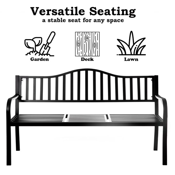 Outdoor Powder Coated Steel Park Bench, Garden Bench with Pop Up Middle Table, Lawn Decor Seating Bench for Yard, Patio, Image 4