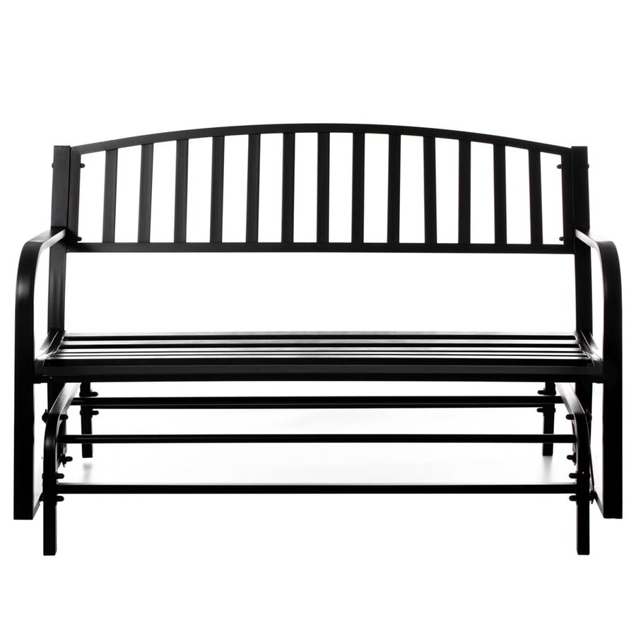 Gardenised Outdoor Black Steel Swing, Powder Coated Glider Bench, Loveseat Lawn Rocker Bench for Yard, Patio, Garden and Image 1